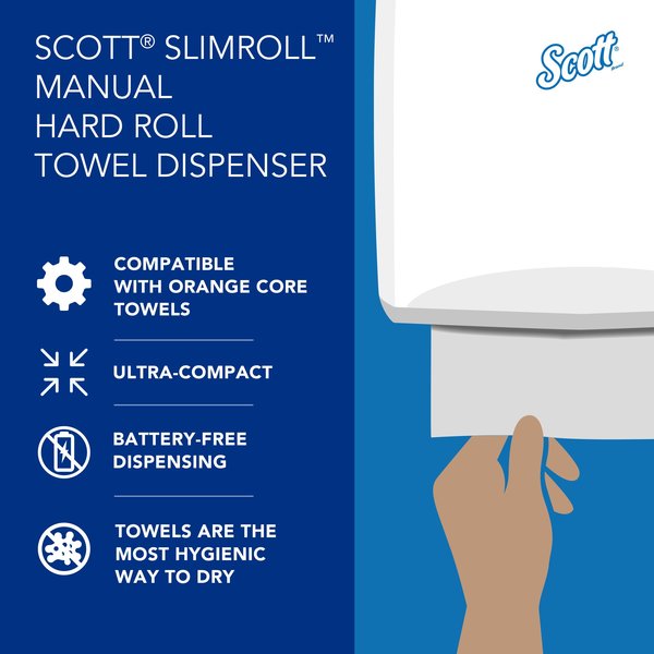 Slimroll Manual Towel Dispenser, Black, for Scott Orange Core Towels, 12.65