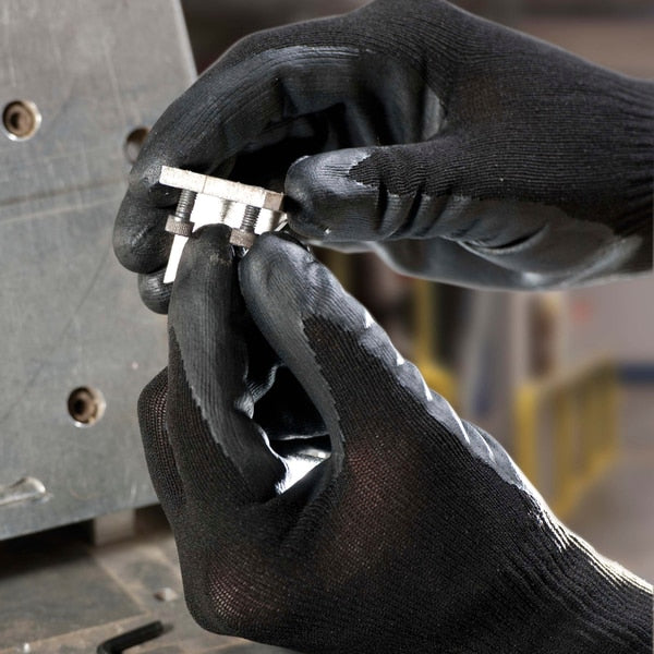 Polyurethane Coated Gloves, Palm Coverage, Black, XS, PR