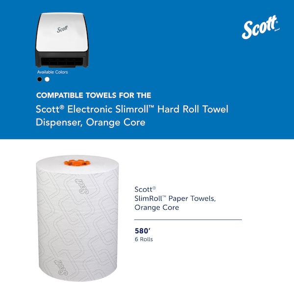 Electronic Slimroll Towel Dispenser, White, for Scott Orange Core Towels, 11.8