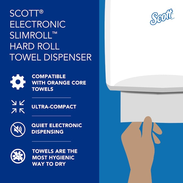 Electronic Slimroll Towel Dispenser, White, for Scott Orange Core Towels, 11.8