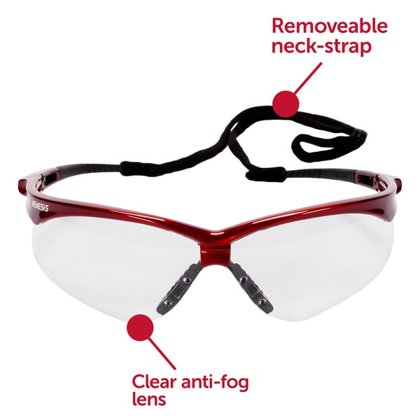Safety Glasses, Wraparound Clear Polycarbonate Lens, Anti-Fog