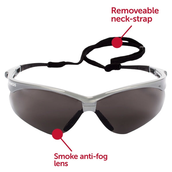 Safety Glasses, Wraparound Smoke Polycarbonate Lens, Anti-Fog