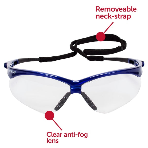 Safety Glasses, Wraparound Clear Polycarbonate Lens, Anti-Fog