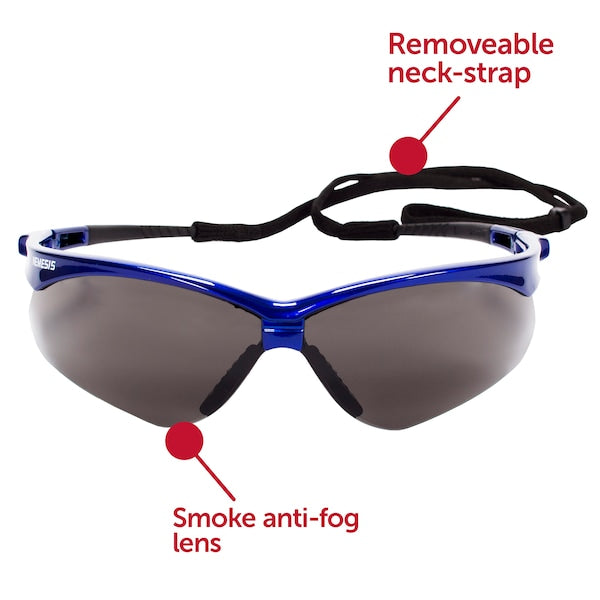 Safety Glasses, Wraparound Smoke Polycarbonate Lens, Anti-Fog