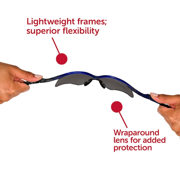 Safety Glasses, Wraparound Smoke Polycarbonate Lens, Anti-Fog