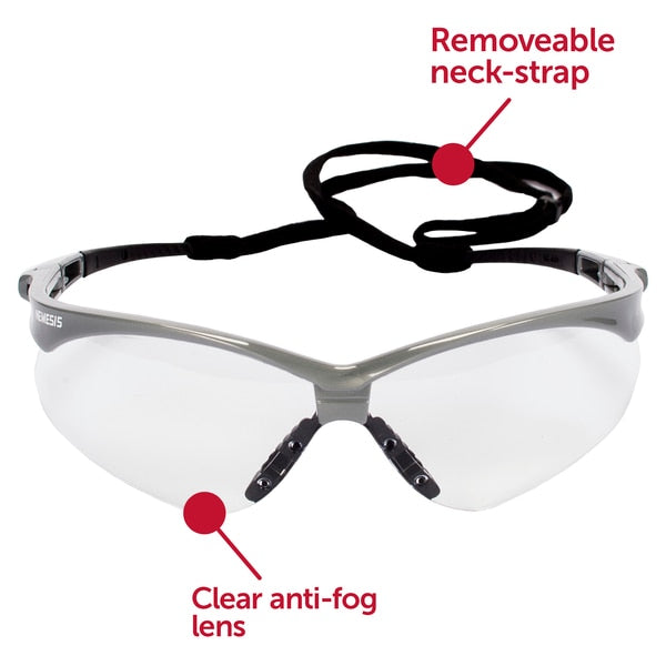 Safety Glasses, Wraparound Clear Polycarbonate Lens, Anti-Fog