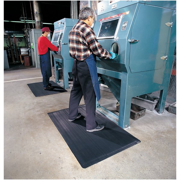 Antifatigue Mat, Black, 5 ft L x 3 ft W, Vinyl Surface With Dense Closed PVC Foam Base, 1/2 in Thick