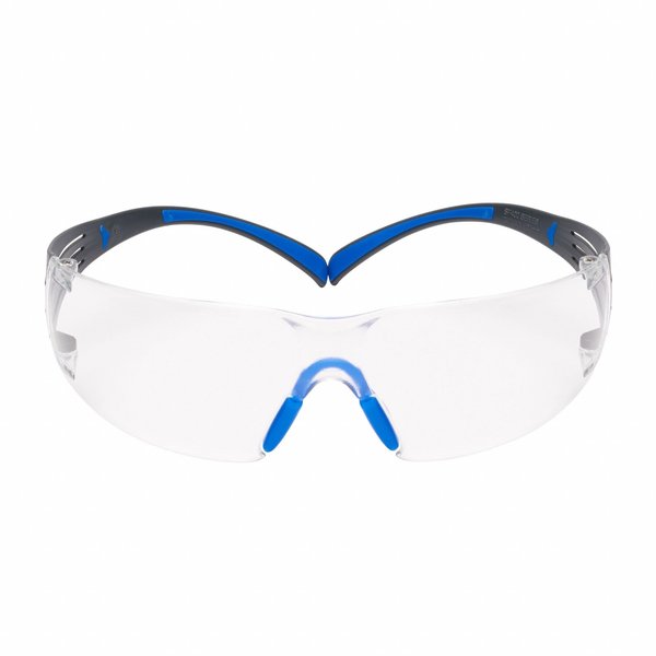 Safety Glasses, SecureFit Series, Scotchgard Anti-Fog, Blue/Gray Temples, Clear Lens