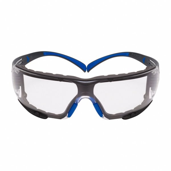 Safety Glasses, SecureFit Series, Scotchgard Anti-Fog, Indoor/Outdoor, Black/Blue Frame, Clear Lens