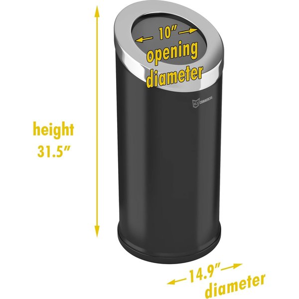 15 gal Round Trash Can, Silver, Stainless Steel