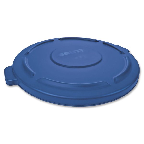 20 gal Flat Trash Can Lid, 20 in W/Dia, Blue, Resin, 0 Openings