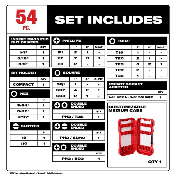 54 pc. SHOCKWAVE Impact Duty Driver Bit Set