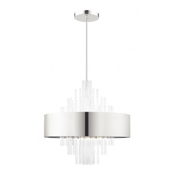 Polished NickelPendant Chandelier, 10 Lig