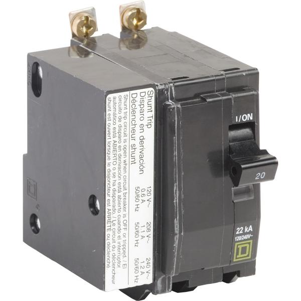Miniature Circuit Breaker, 20, 240VAC, 2 Pole, Bolt-On Mounting Style, QOB Series