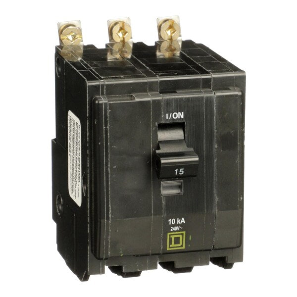 Miniature Circuit Breaker, 15, 240VAC, 3 Pole, Bolt-On Mounting Style, QOB Series