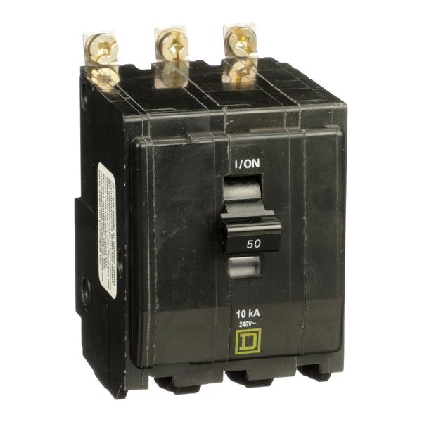 Miniature Circuit Breaker, 50, 240VAC, 3 Pole, Bolt-On Mounting Style, QOB Series