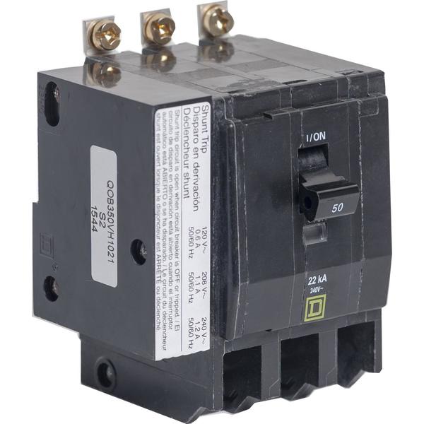 Miniature Circuit Breaker, 50, 240VAC, 3 Pole, Bolt-On Mounting Style, QOB Series