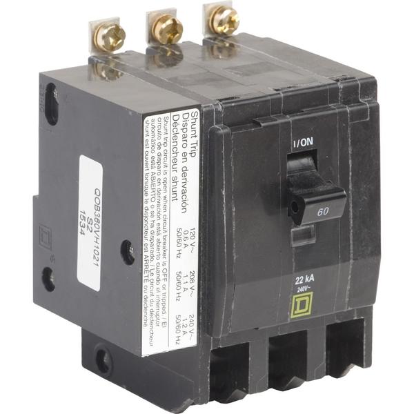 Miniature Circuit Breaker, 60, 240VAC, 3 Pole, Bolt-On Mounting Style, QOB Series