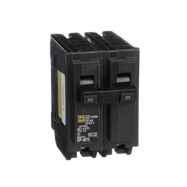 Miniature Circuit Breaker, 30, 120/240VAC, 2 Pole, Plug-In Mounting Style, HOM Series
