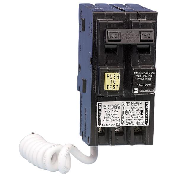 Miniature Circuit Breaker, 50, 120/240VAC, 2 Pole, Plug-In Mounting Style, HOM Series