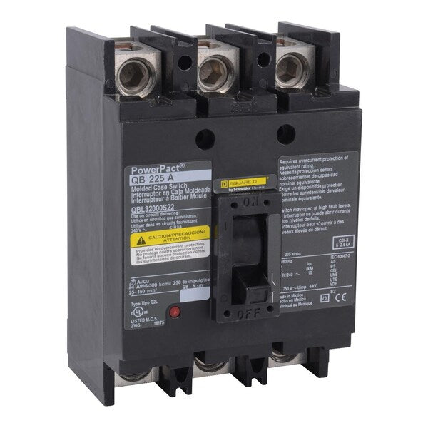 Molded Case Circuit Breaker, 225, 240VAC, 3 Pole, Unit Mount Mounting Style, QB Series