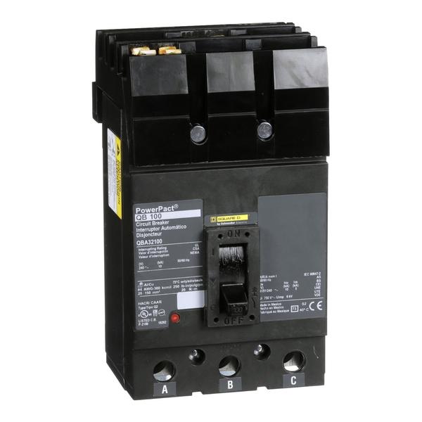 Molded Case Circuit Breaker, 100, 240VAC, 3 Pole, I-Line Bracket Mounting Style