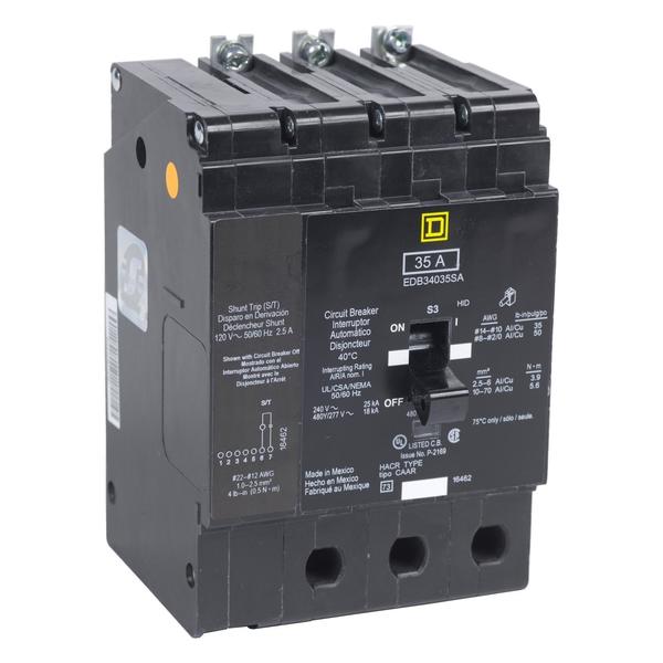 Miniature Circuit Breaker, 60, 277/480VAC, 3 Pole, Bolt-On Mounting Style, EDB Series