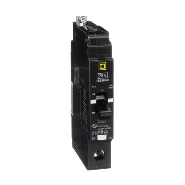 Miniature Circuit Breaker, 20, 600VAC, 1 Pole, Bolt-On Mounting Style, EDB Series