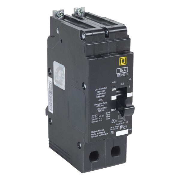 Miniature Circuit Breaker, 20, 600VAC, 2 Pole, Bolt-On Mounting Style, EDB Series