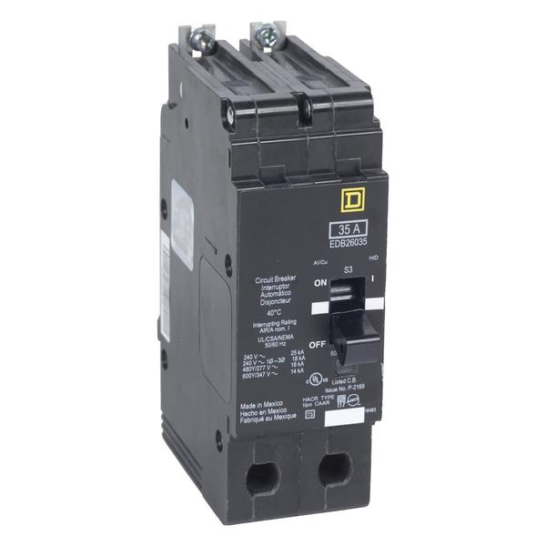 Miniature Circuit Breaker, 50, 600VAC, 2 Pole, Bolt-On Mounting Style, EDB Series