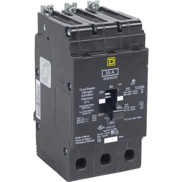 Miniature Circuit Breaker, 50, 600VAC, 3 Pole, Bolt-On Mounting Style, EDB Series