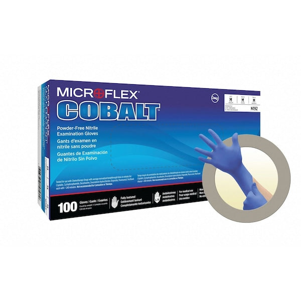 Microflex Exam Gloves with Textured Fingertips, Nitrile, Powder-Free, L (9), Cobalt Blue, 100 Pack