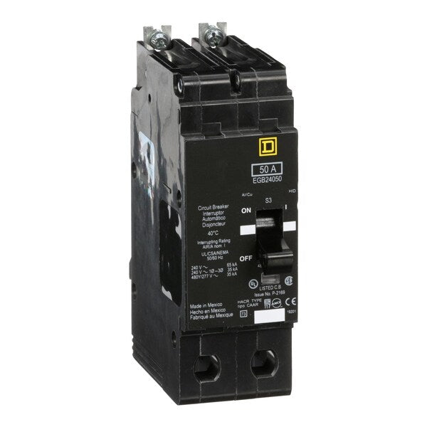 Miniature Circuit Breaker, 50, 277/480VAC, 2 Pole, Bolt-On Mounting Style, EGB Series