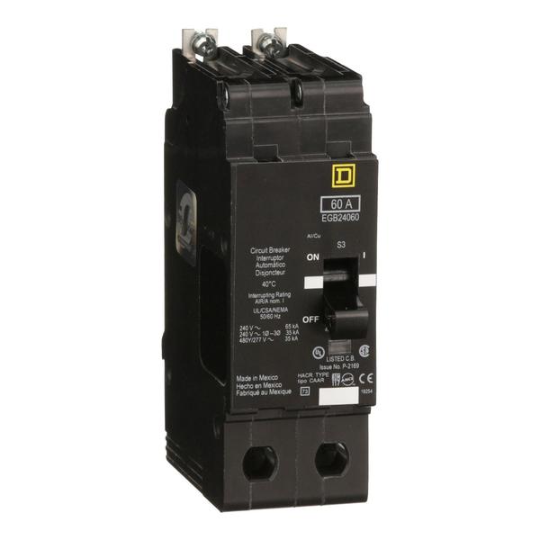Miniature Circuit Breaker, 60, 277/480VAC, 2 Pole, Bolt-On Mounting Style, EGB Series