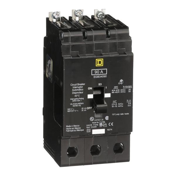 Miniature Circuit Breaker, 90, 277/480VAC, 3 Pole, Bolt-On Mounting Style, EGB Series