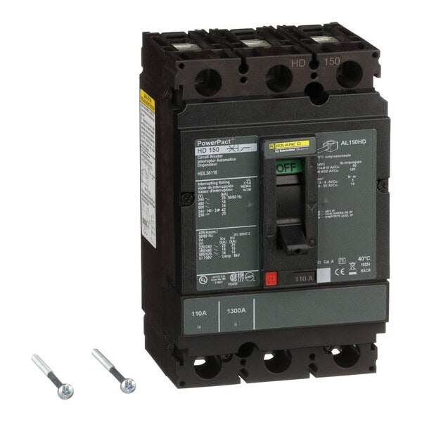 Molded Case Circuit Breaker, 110, 600VAC, 3 Pole, Unit Mount Lug Mounting Style, HD Series