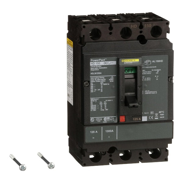Molded Case Circuit Breaker, 125, 600VAC, 3 Pole, Unit Mount Lug Mounting Style, HD Series