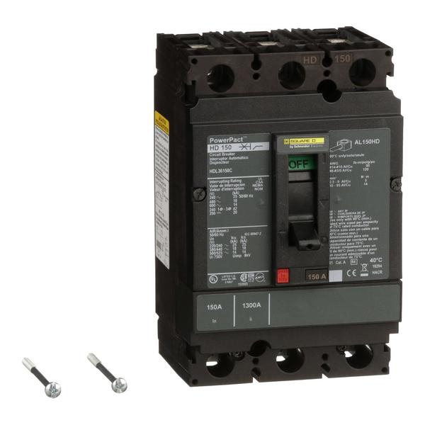 Molded Case Circuit Breaker, 150, 600VAC, 3 Pole, Unit Mount Lug Mounting Style, HD Series