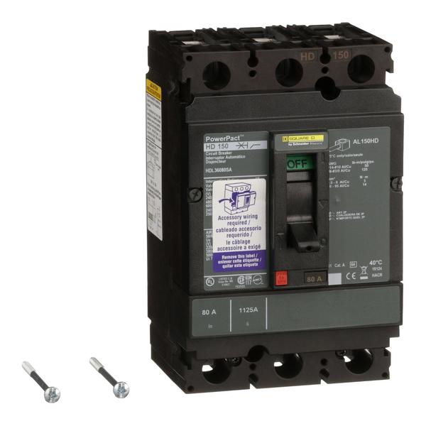 Molded Case Circuit Breaker, 80, 600VAC, 3 Pole, Unit Mount Lug Mounting Style, HD Series