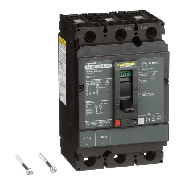 Molded Case Circuit Breaker, 110, 600VAC, 3 Pole, Unit Mount Lug Mounting Style, HG Series