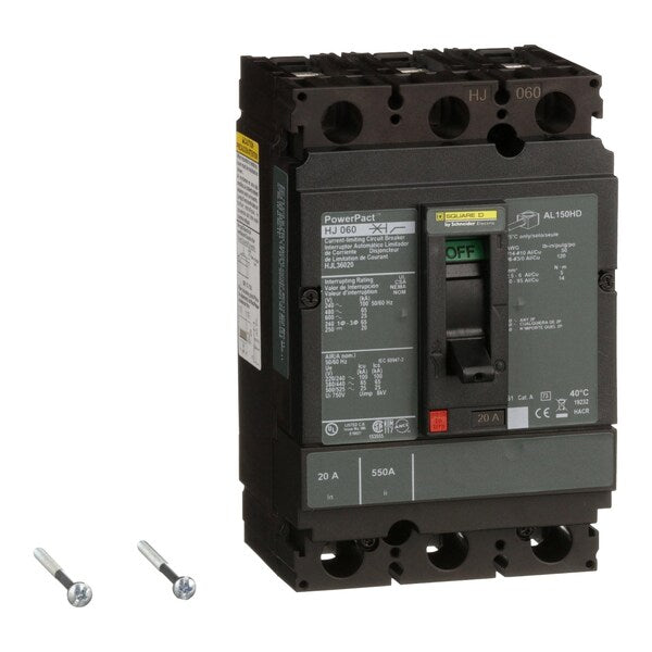 Molded Case Circuit Breaker, 20, 600VAC, 3 Pole, Unit Mount Lug Mounting Style
