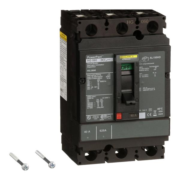 Molded Case Circuit Breaker, 40, 600VAC, 3 Pole, Unit Mount Lug Mounting Style