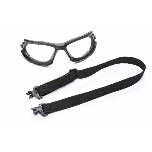 Safety Glasses Kit, 2 Pairs, Elastic Strap, Foam Gasket, Solus 1000, Anti-Fog, Black/Blue, Clear