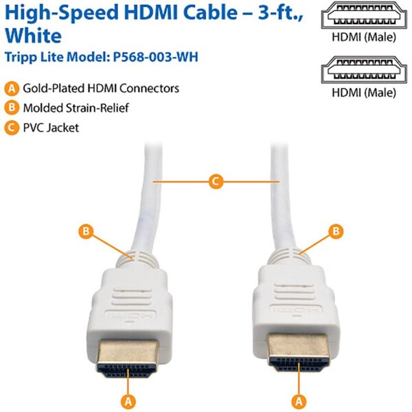 HDMI Cable, Hi Speed, Audio, M/M, 4Kx2K, 3ft