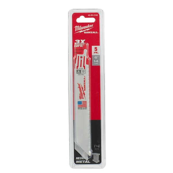 6 in 14 TPI SAWZALL Blades, 5 Pack