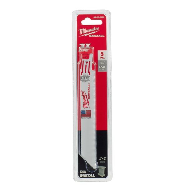 6 in 24 TPI SAWZALL Blades, 5 Pack