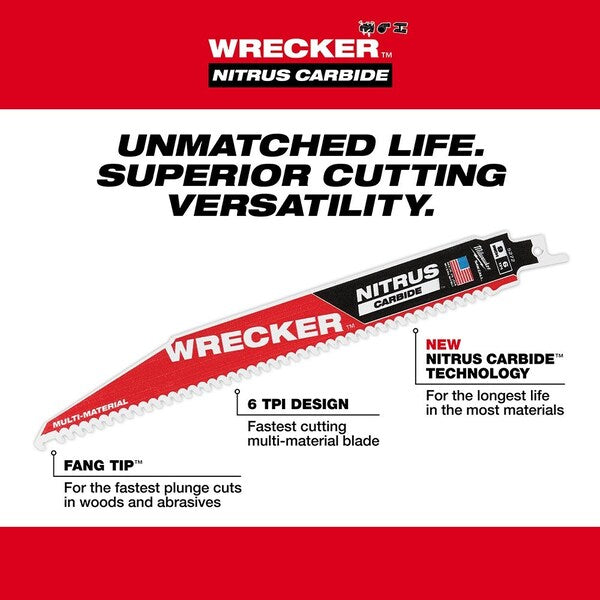 9 in. 6 TPI SAWZALL THE WRECKER with NITRUS CARBIDE Multi-Material Reciprocating Saw Blade (5 pk)