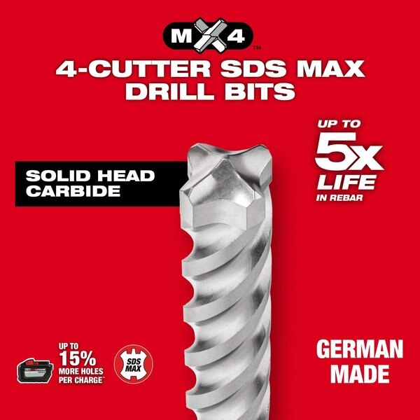 1-1/2 in. x 12 x 17 in. 4-Cutter MX4 SDS-MAX Rotary Hammer Drill Bit