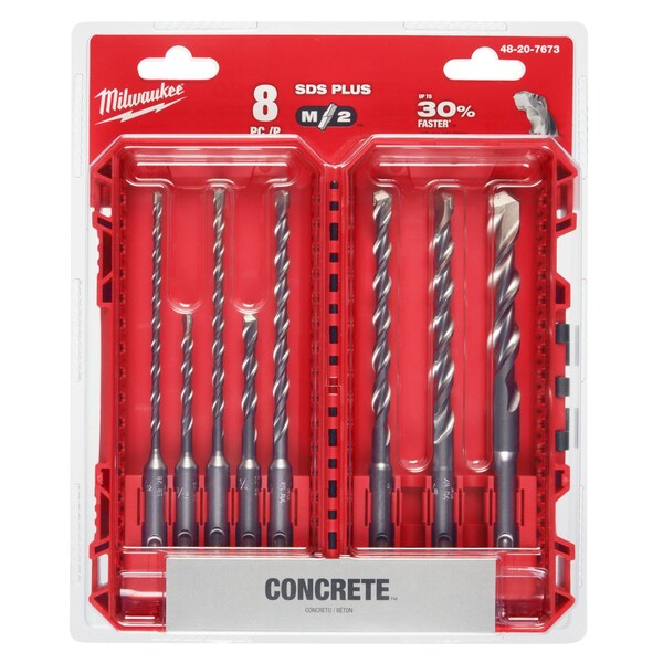 8 pc. 2-Cutter M/2 SDS-Plus Rotary Hammer Drill Bit Set