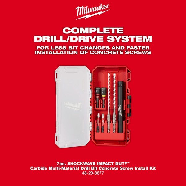 7 pc. SHOCKWAVE Impact Duty Carbide Multi-Material Drill Bit for Concrete Screw Installation Kit